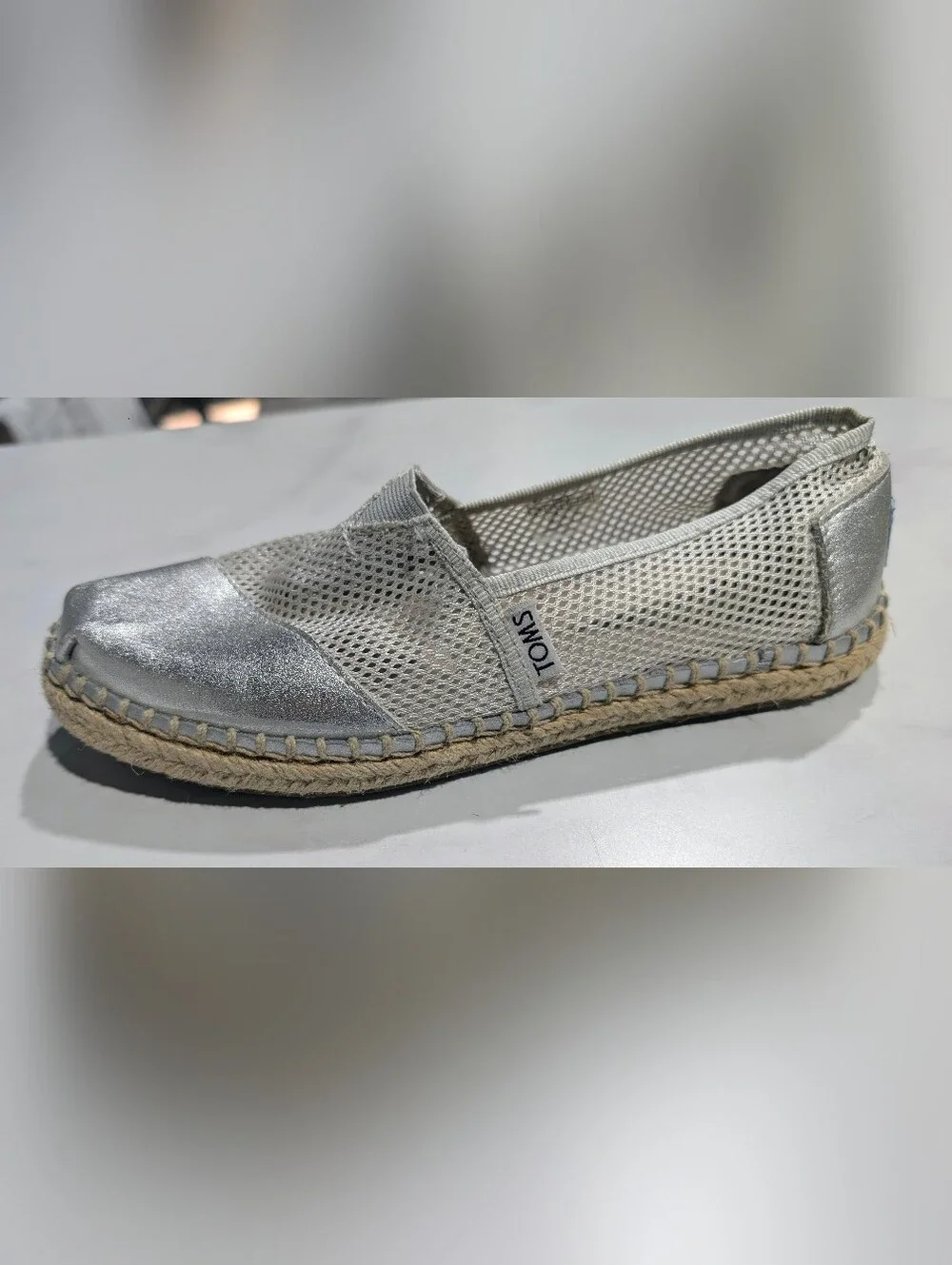 TOMS Women's Silver Mesh Espadrille Flats
